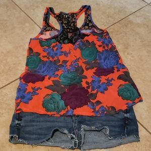 Racerback floral lace top, xs
